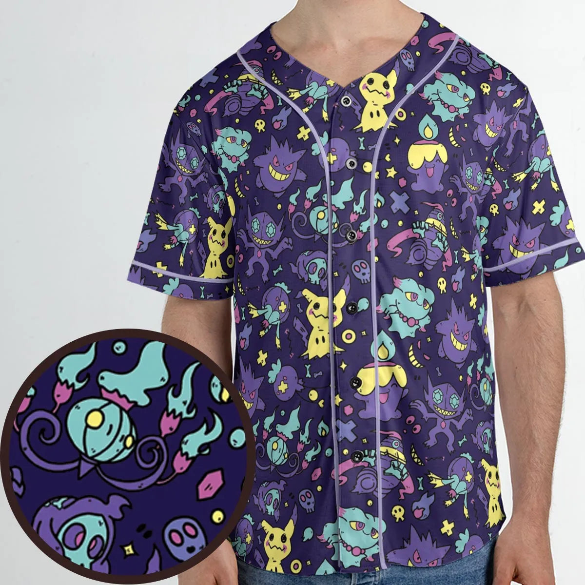 Gengar Ghost Pokemon Pattern Unisex Baseball Jersey