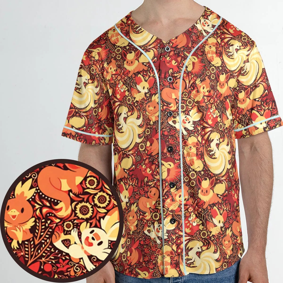 Pokemon Fire Pattern Unisex Baseball Jersey