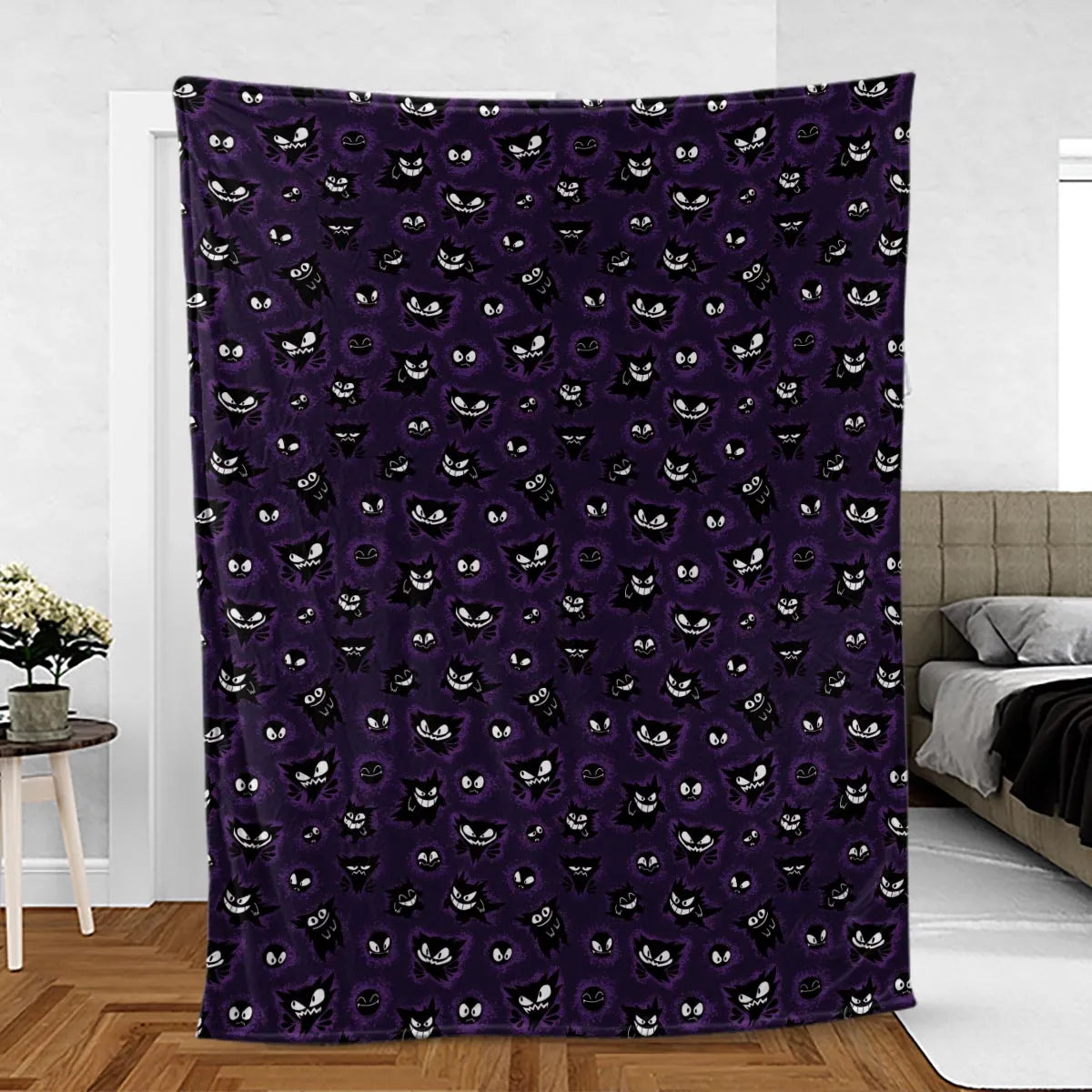 Gastly Haunter and Gengar Pokemon Pattern Fleece Blanket