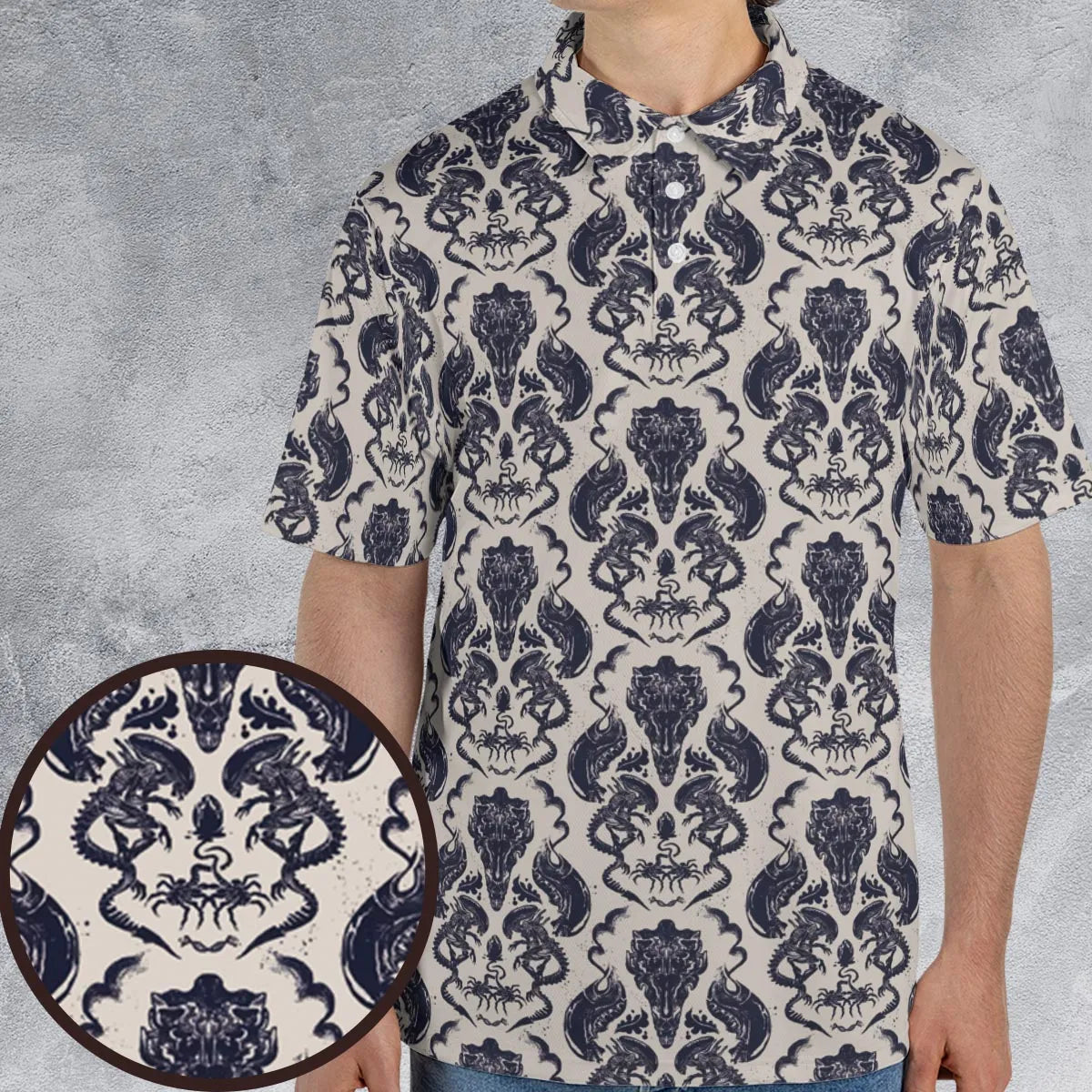 Alien Xenomorph Pattern AOP Men/Women Polo Shirt