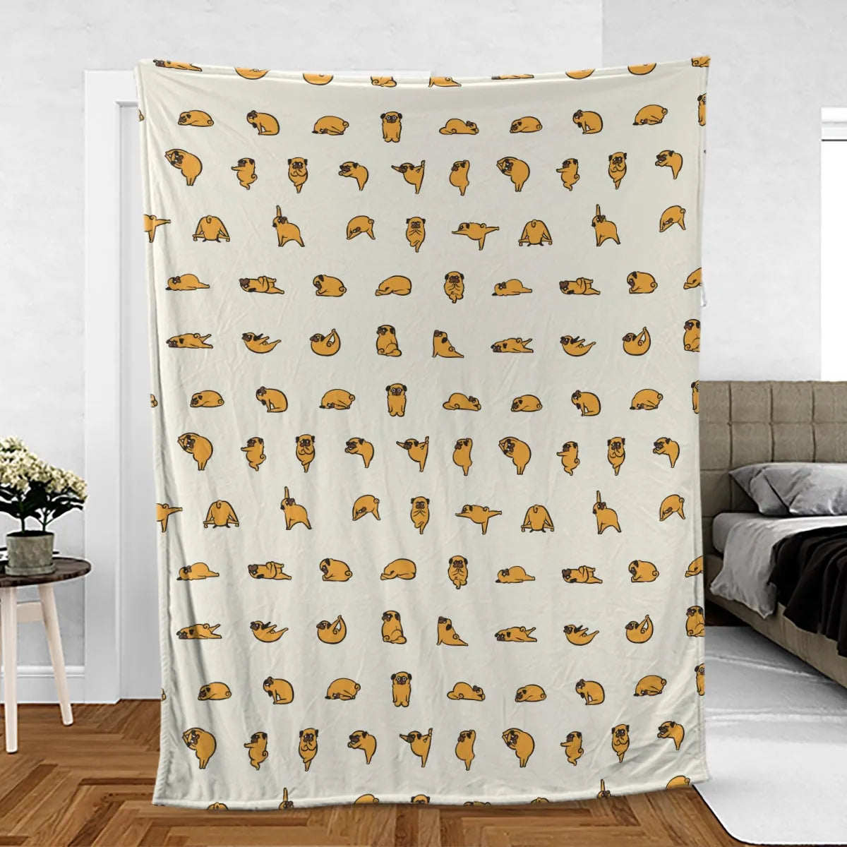 Pug Hot Yoga Pattern Fleece Blanket