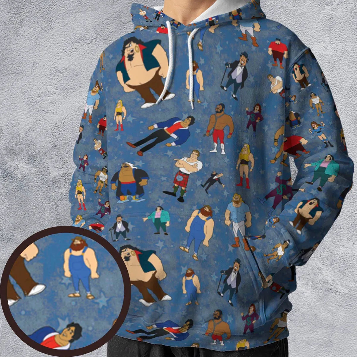 80s Hulk Rock 'n' Wrestling Characters All-over Print Hoodie