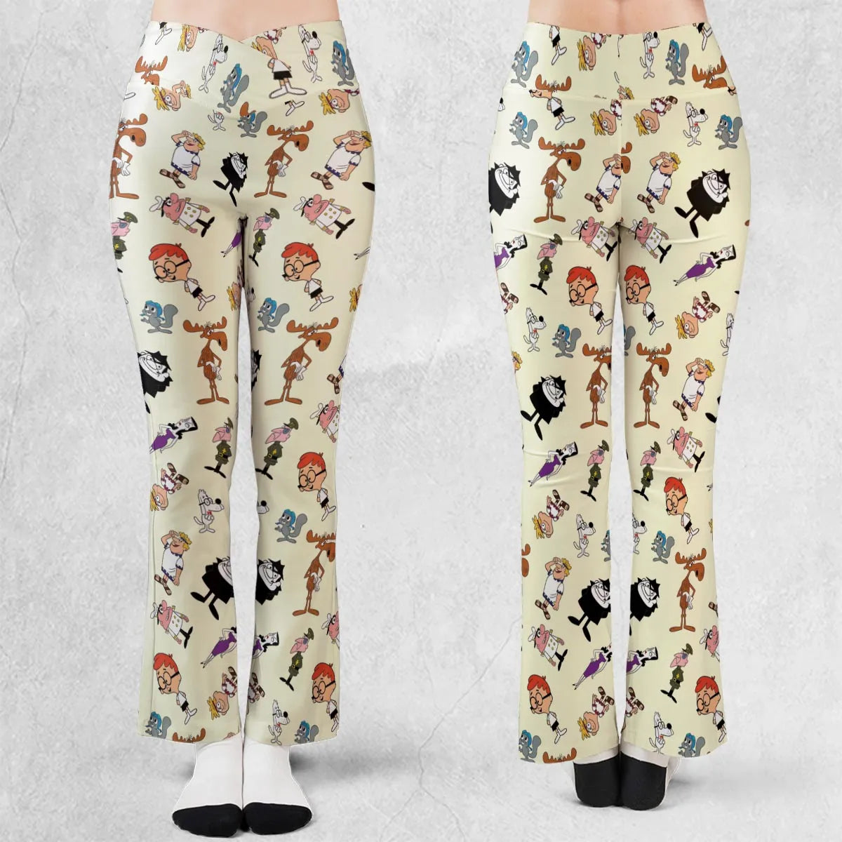 60s The Adventures Of Rocky And Bullwinkle and Friends Flare Leggings