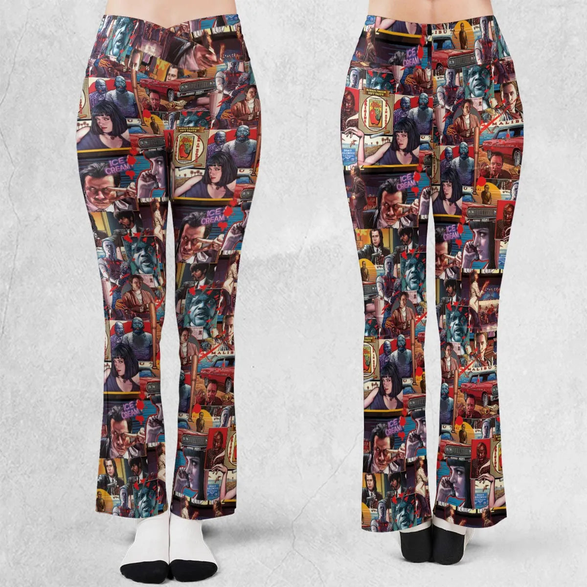 Retro Scenes Mia Wallace Vincent Vega Jules Winnfields Pulp Fiction Flare Leggings