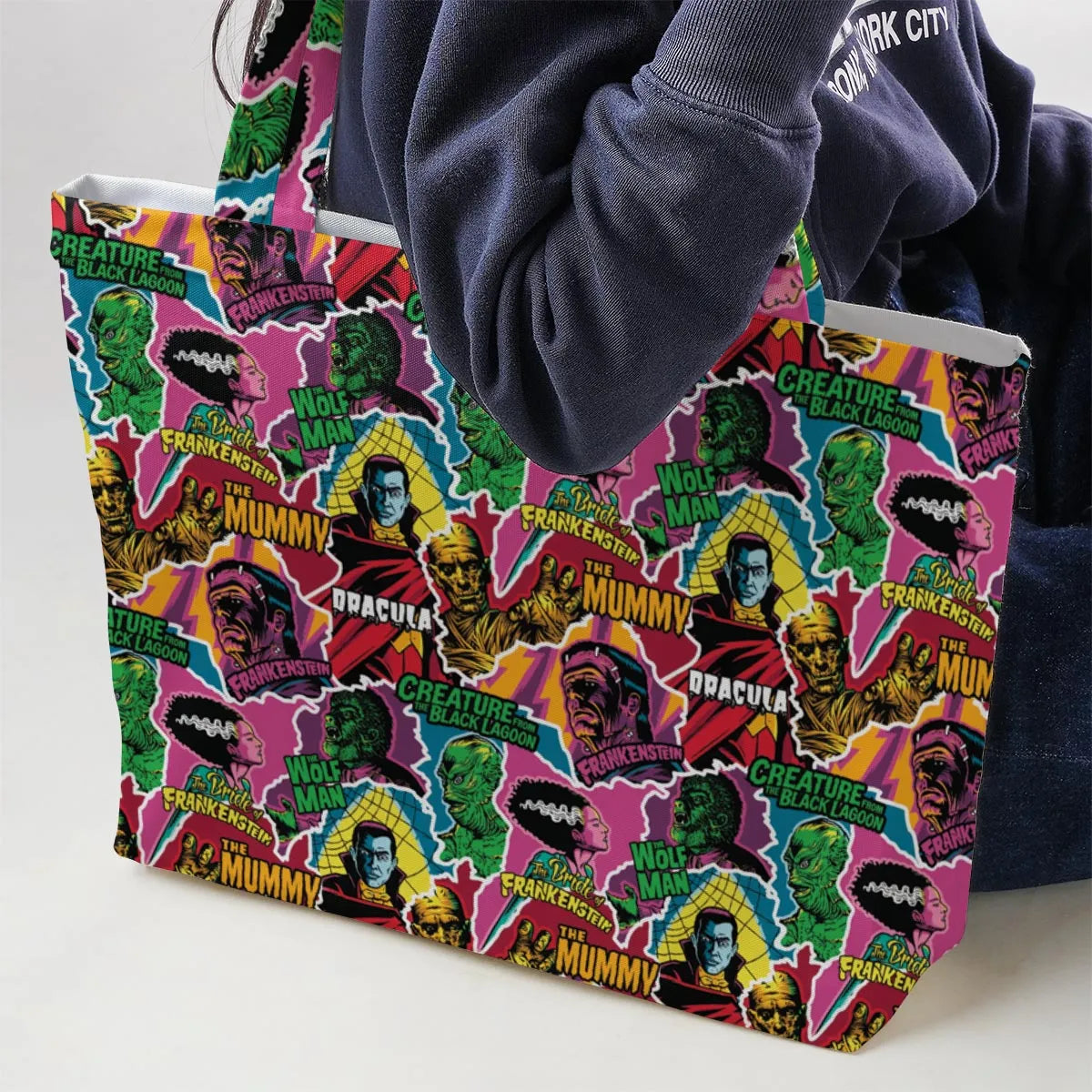 Monsters Pop Collage Universal Monsters Large Tote Bag