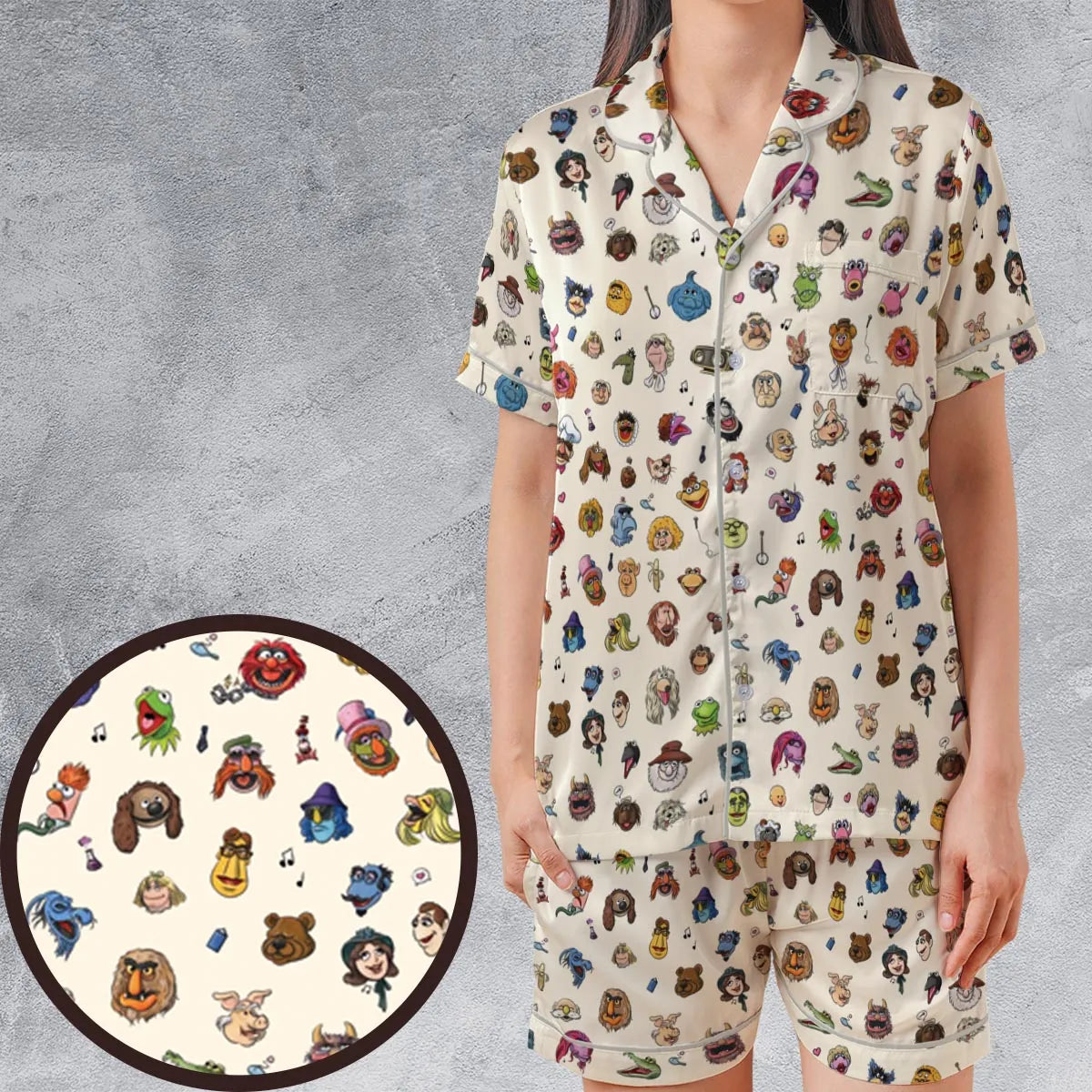 The Muppets Characters Satin Short-Sleeve Pajamas Set