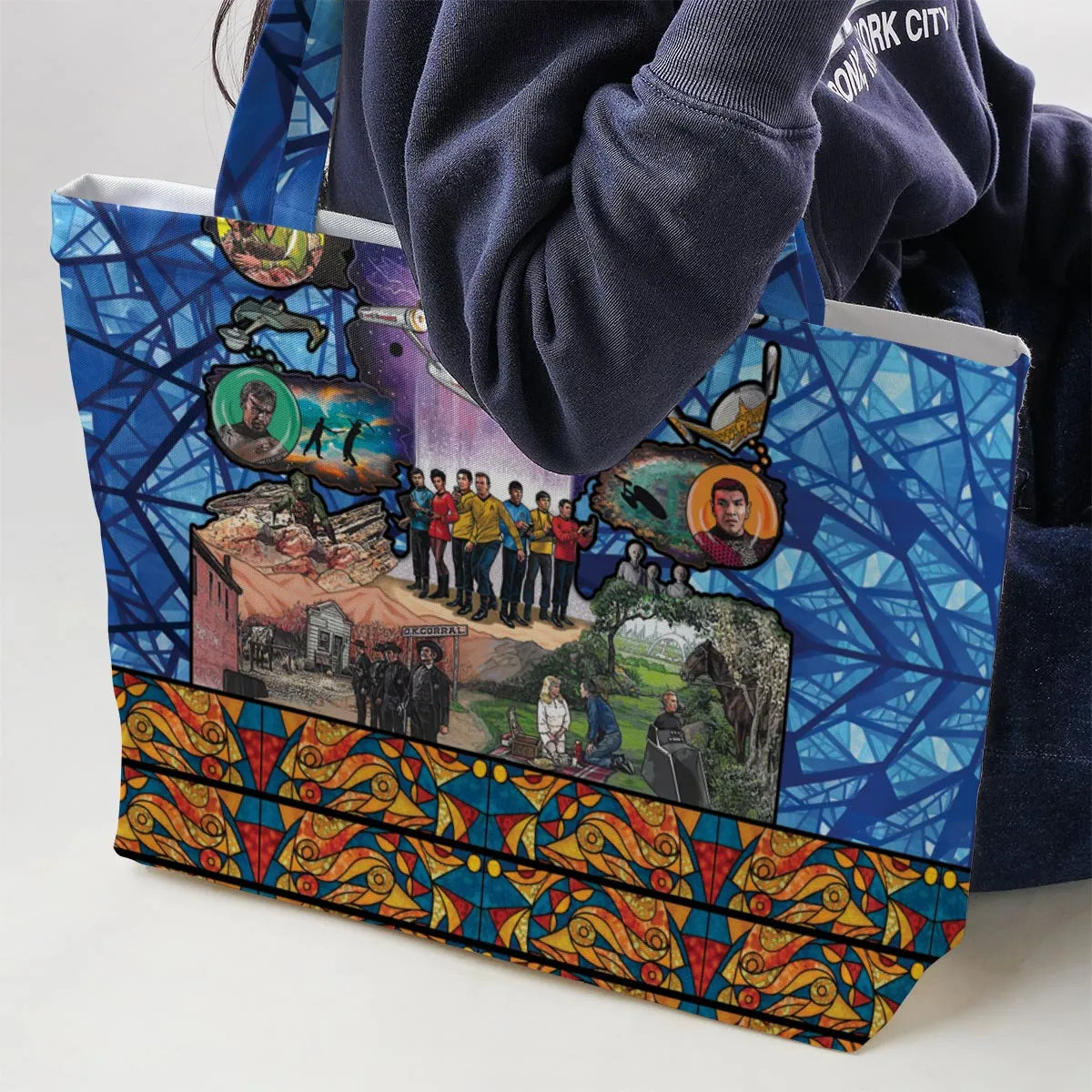 The Beginning Star Trek Pattern Large Tote Bag