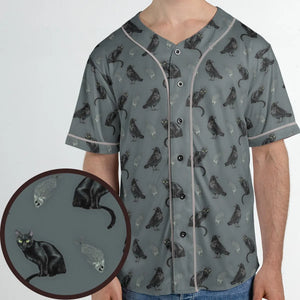 Cat and Raven Edgar Allan Poe Pattern Unisex Baseball Jersey