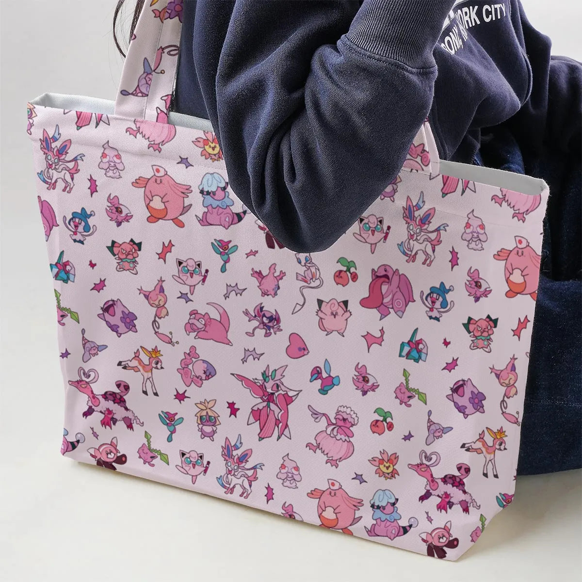 Team Pink Pokemon Pattern Large Tote Bag