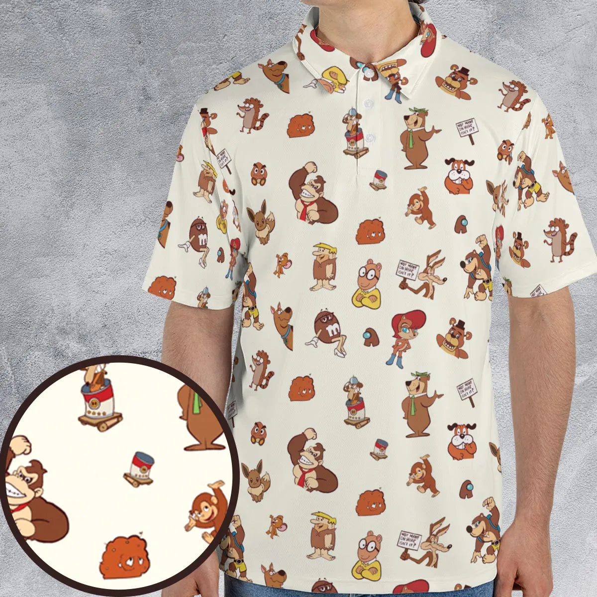 Famous Cartoon Characters in Brown AOP Men/Women Polo Shirt