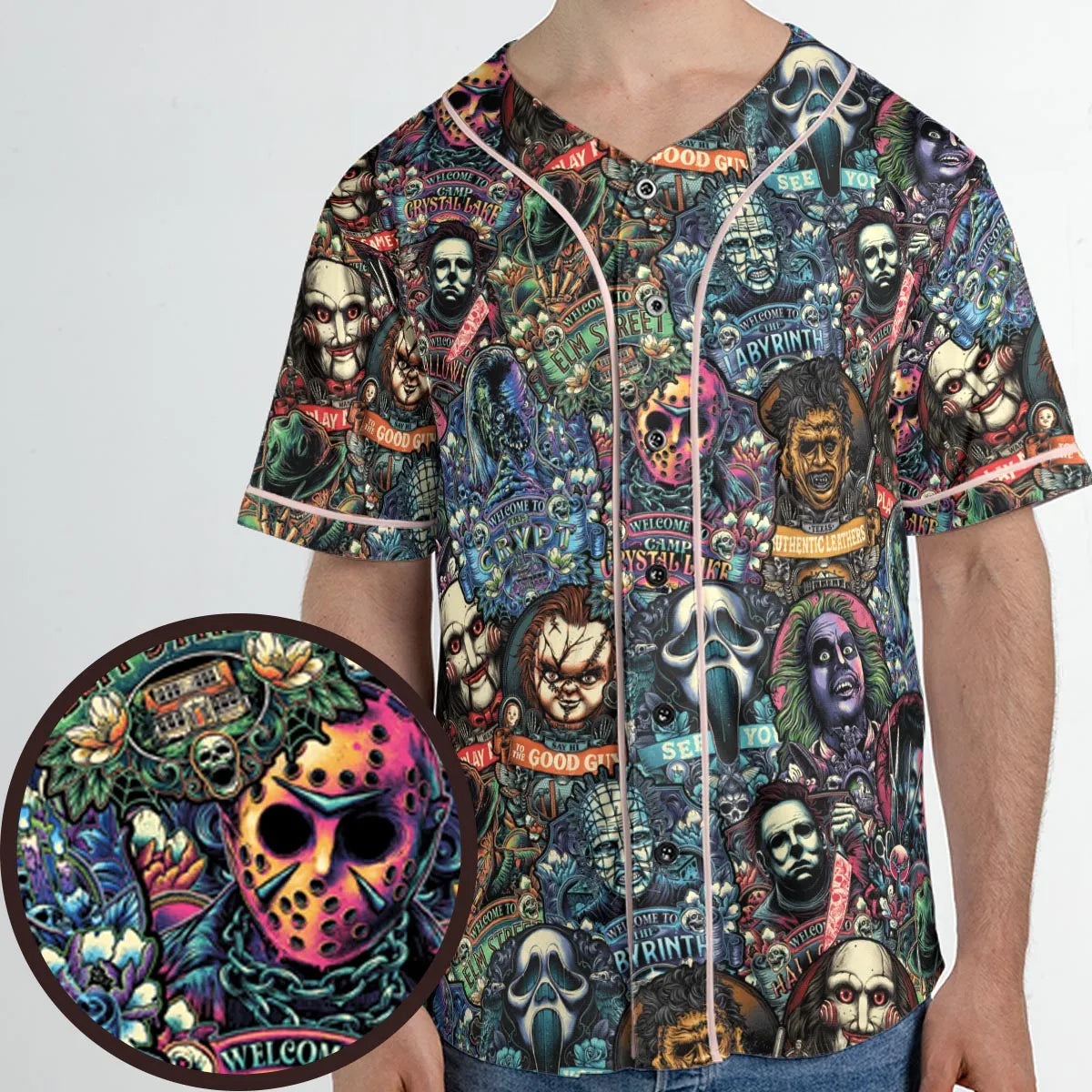 Horror Movie Characters Pattern Unisex Baseball Jersey