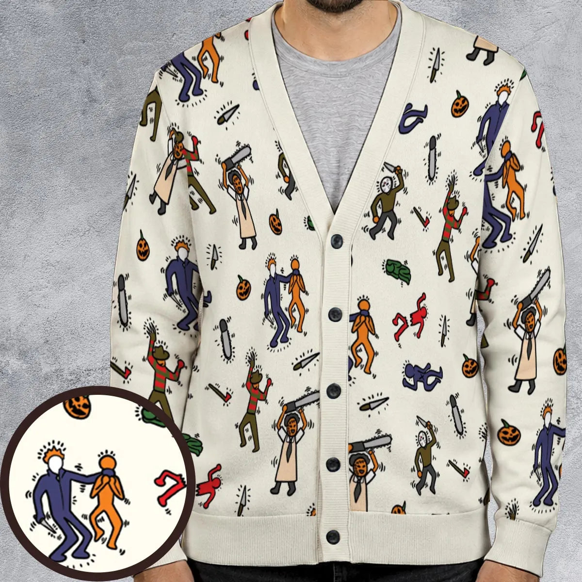 Horror Movie Pop Characters Pattern Cardigan