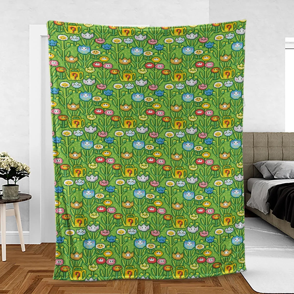 8bit Flower Garden Super Mario Pattern Fleece Blanket
