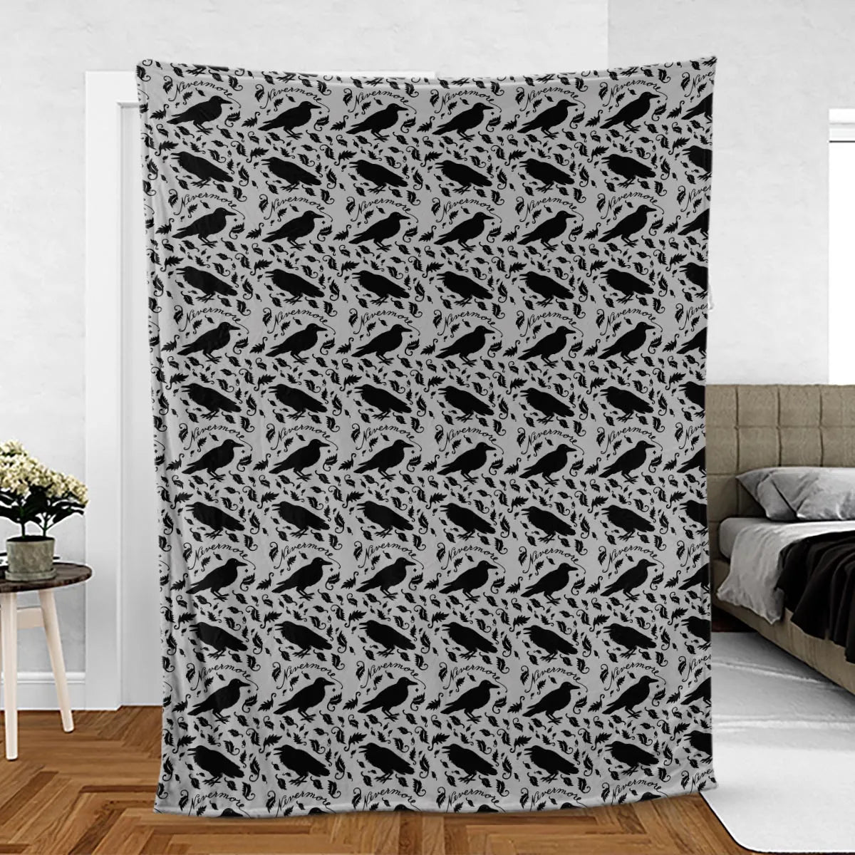 Nevermore The Raven Edgar Allan Poe Pattern Fleece Blanket