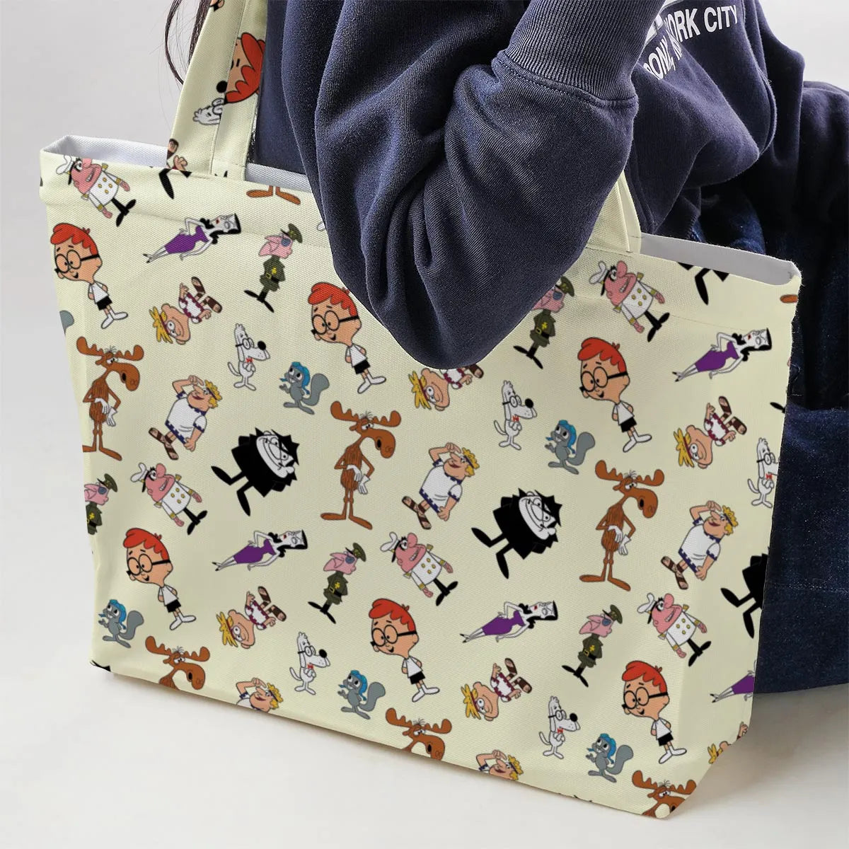 60s The Adventures Of Rocky And Bullwinkle and Friends Large Tote Bag