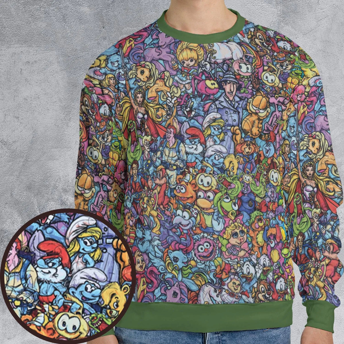 80s Throwback Cartoon Pattern All-over Print Sweatshirt