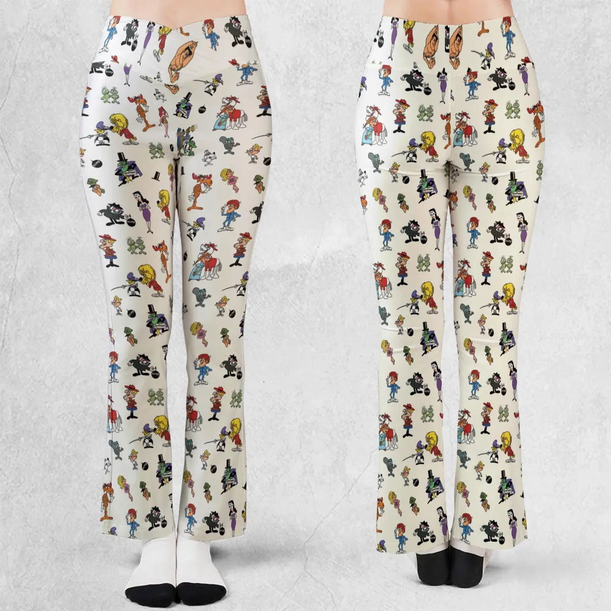 The Adventures of Rocky and Bullwinkle and Friends Characters Pattern Flare Leggings