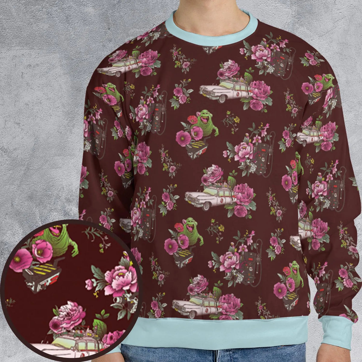 Slimer Ecto-1 Proton Pack Floral Ghostbusters All-over Print Sweatshirt