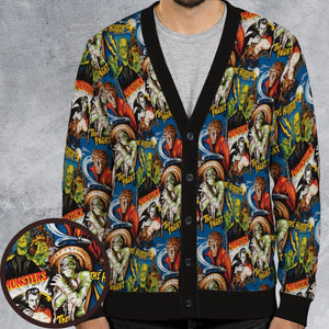 The Horror The Fright Dracula Frankenstein The Wolfman Monster Universal Pattern Cardigan