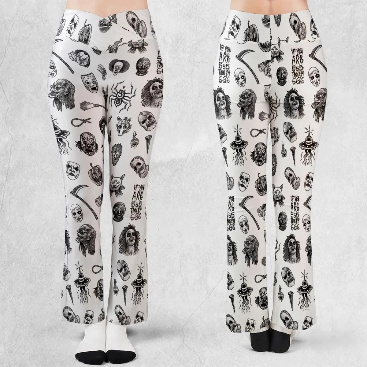 Cult Horror Characters Cryptkeeper Beetlejuice Chucky Fears of a clown Flare Leggings