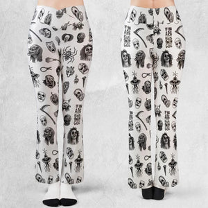 Cult Horror Characters Cryptkeeper Beetlejuice Chucky Fears of a clown Flare Leggings