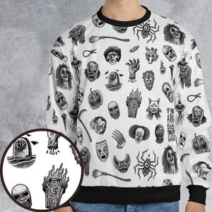 Cult Horror Characters Cryptkeeper Beetlejuice Chucky Fears of a clown All-over Print Sweatshirt