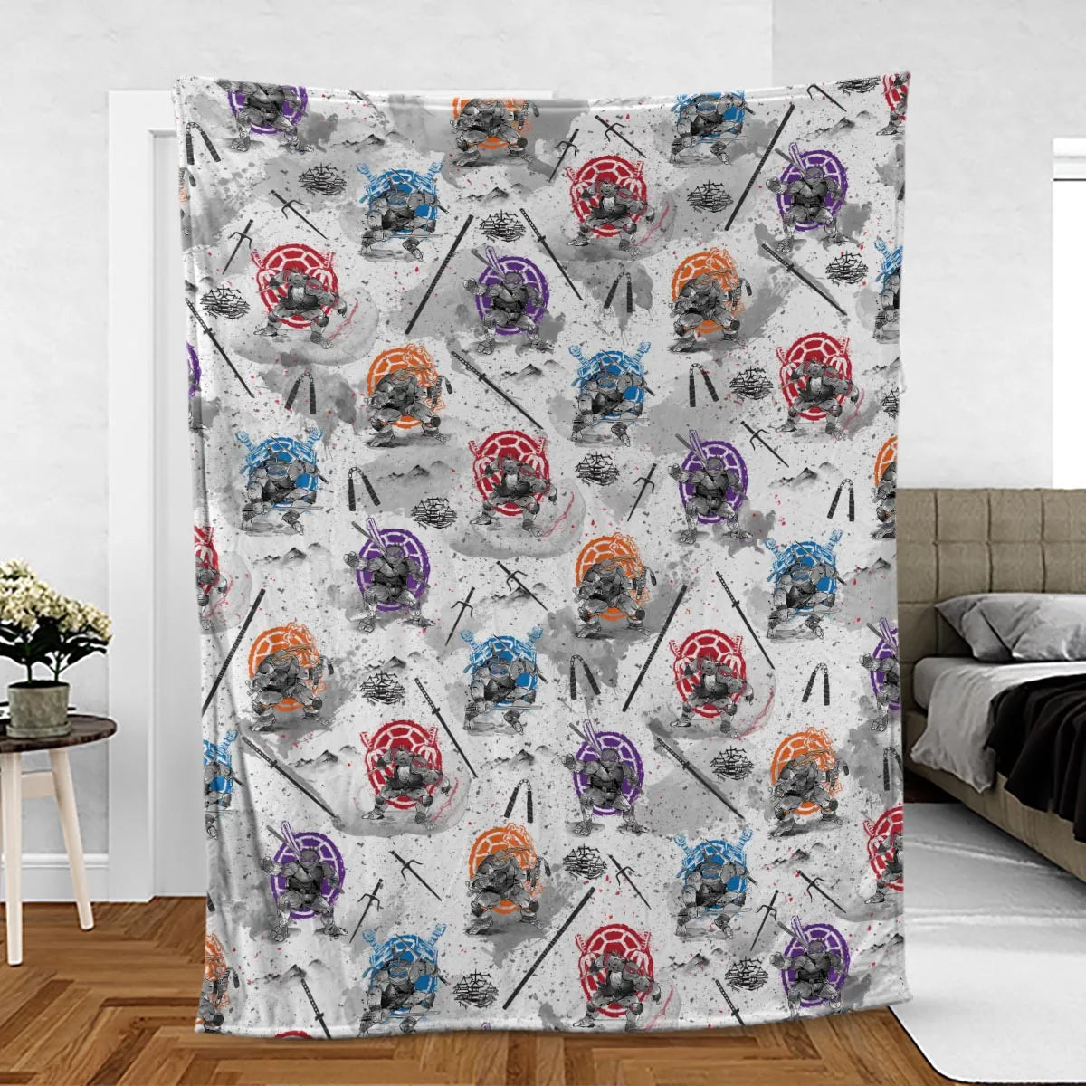 TMNT Characters Sumi-E Pattern Fleece Blanket