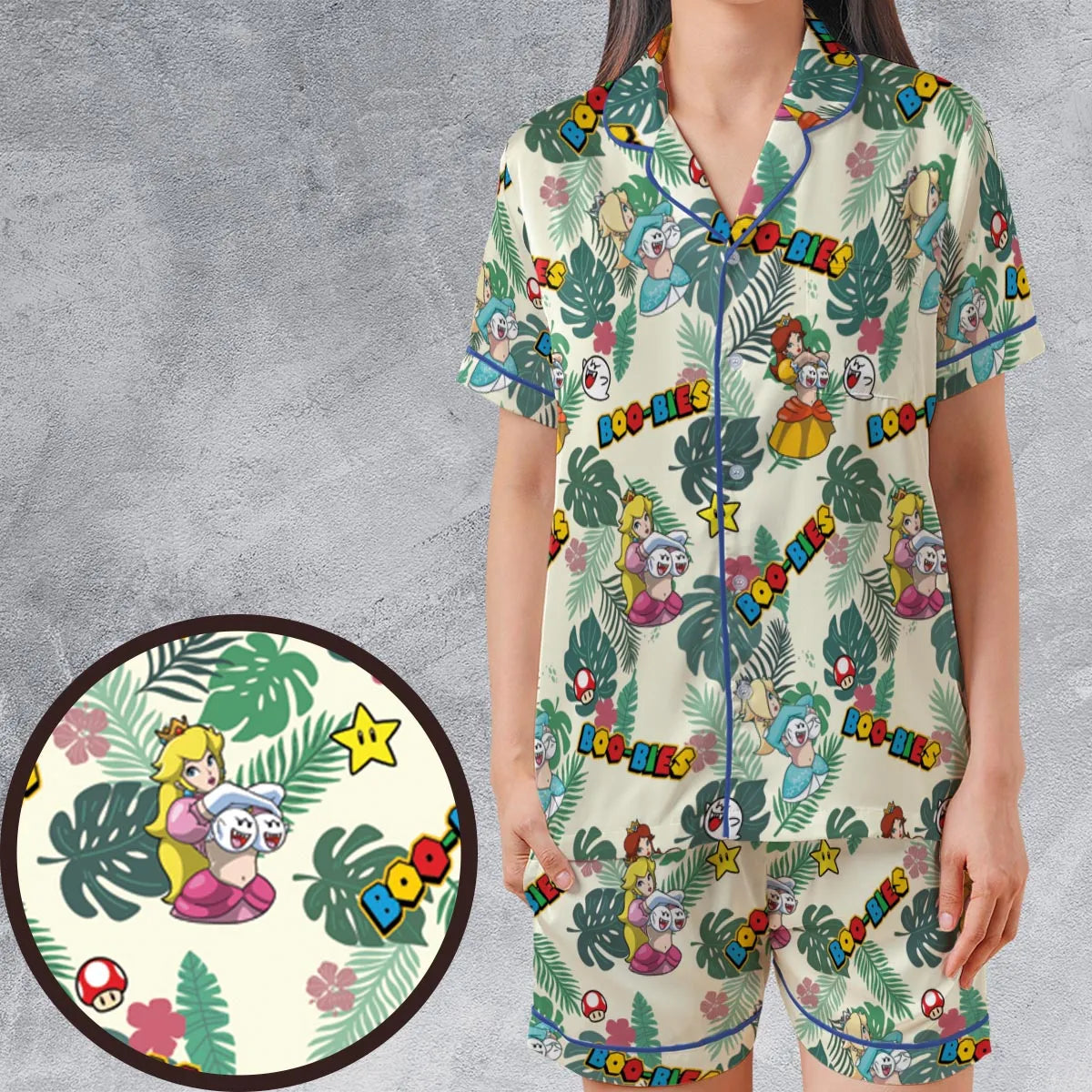 Super Mario Boo-Bies Pattern Satin Short-Sleeve Pajamas Set