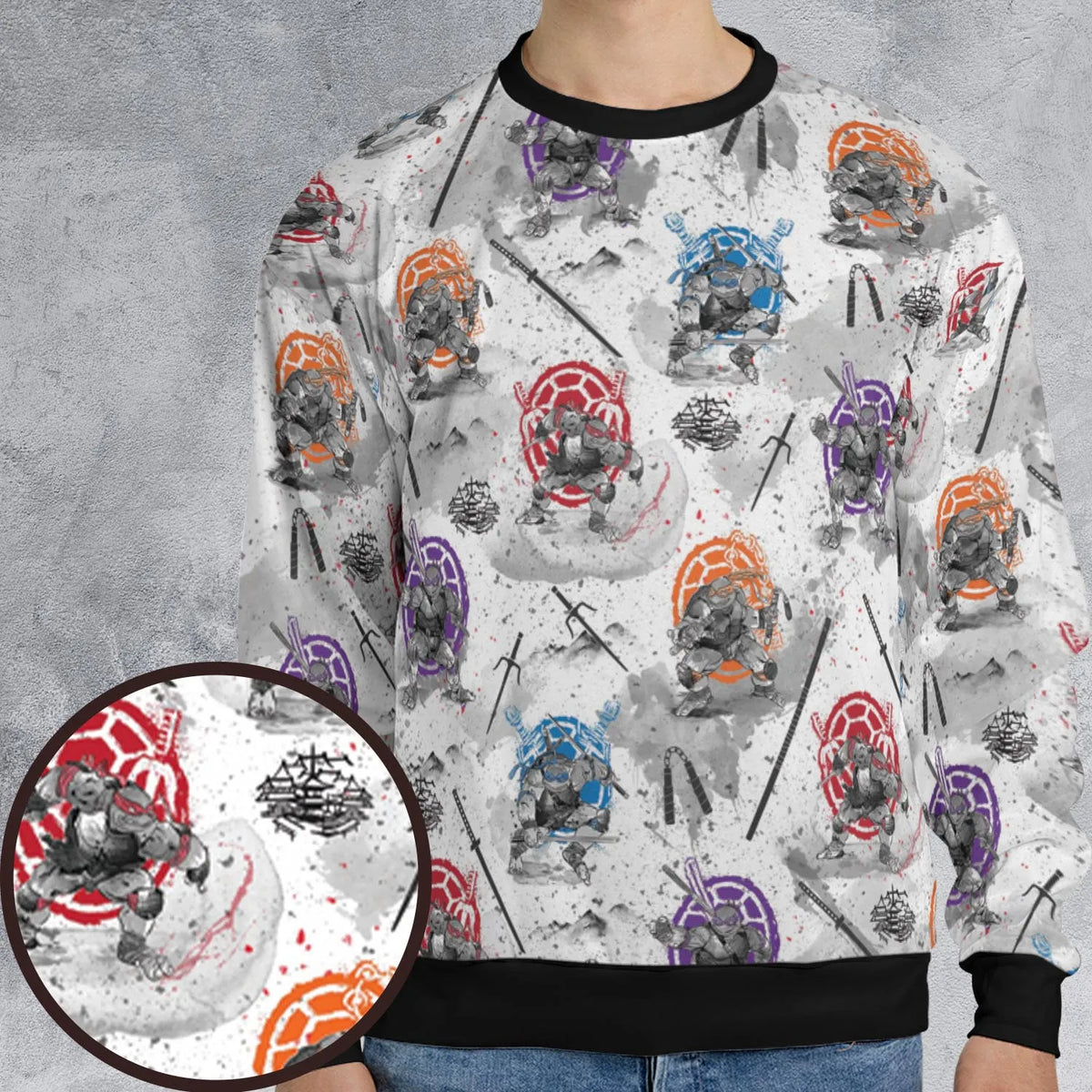 TMNT Characters Sumi-E Pattern All-over Print Sweatshirt
