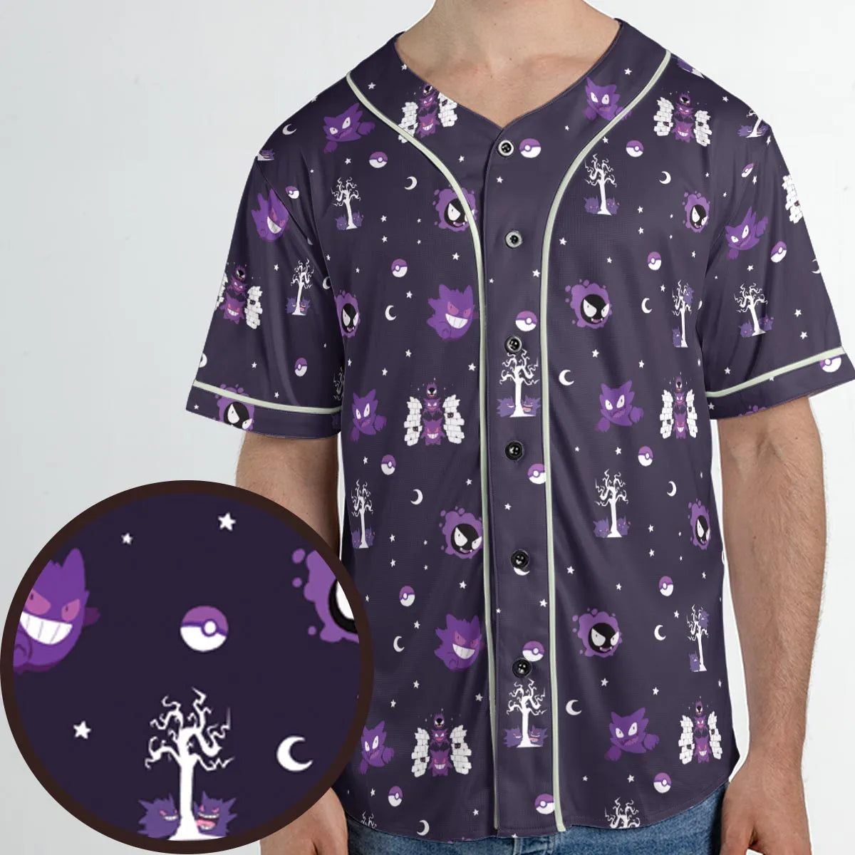 Gengar Pokemon Pattern Unisex Baseball Jersey