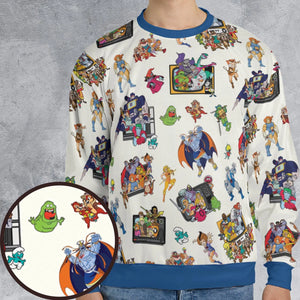 80s Famous Cartoon Characters Pattern All-over Print Sweatshirt
