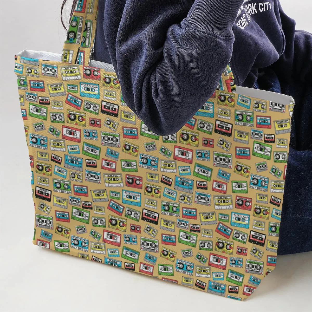 80s Playlist Pattern Large Tote Bag