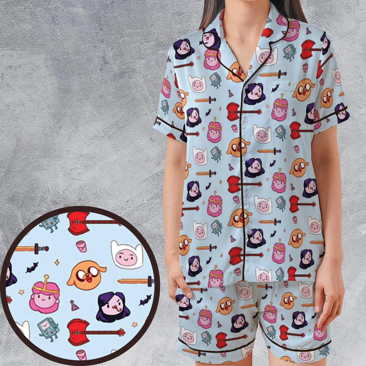 The Gang Adventure Time Satin Short-Sleeve Pajamas Set