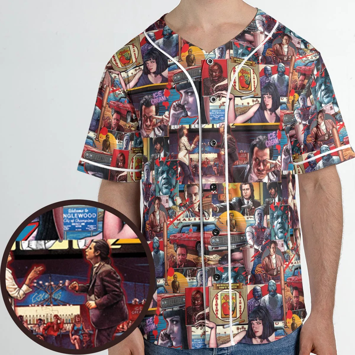 Retro Scenes Mia Wallace Vincent Vega Jules Winnfields Pulp Fiction Unisex Baseball Jersey