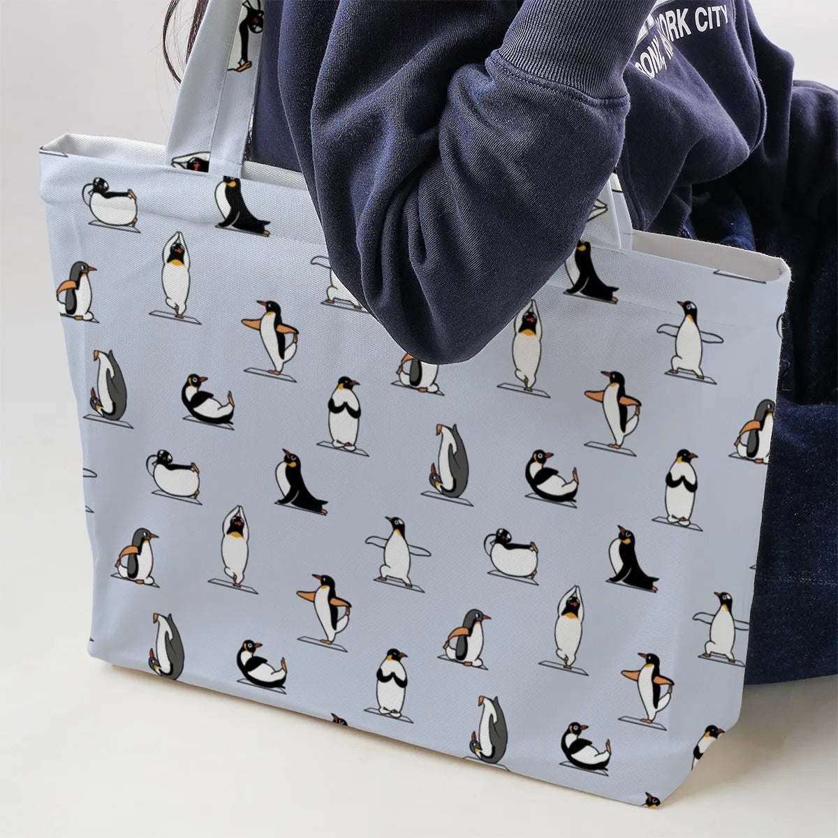 Penguin Yoga Pattern Large Tote Bag