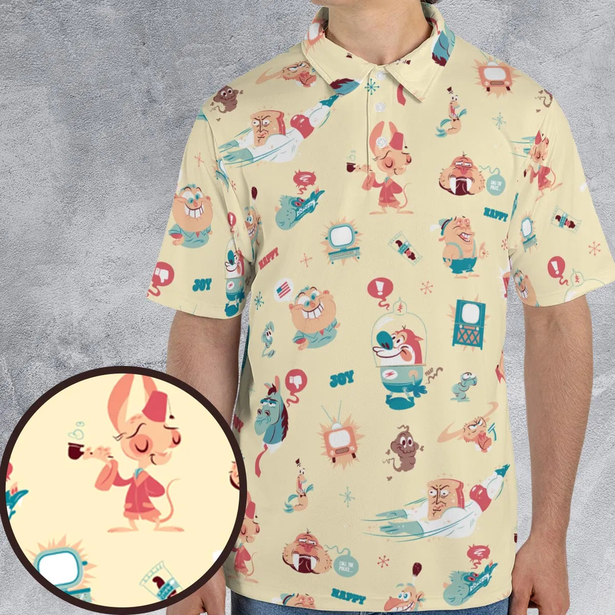 Ren and Stimpy Pattern AOP Men/Women Polo Shirt