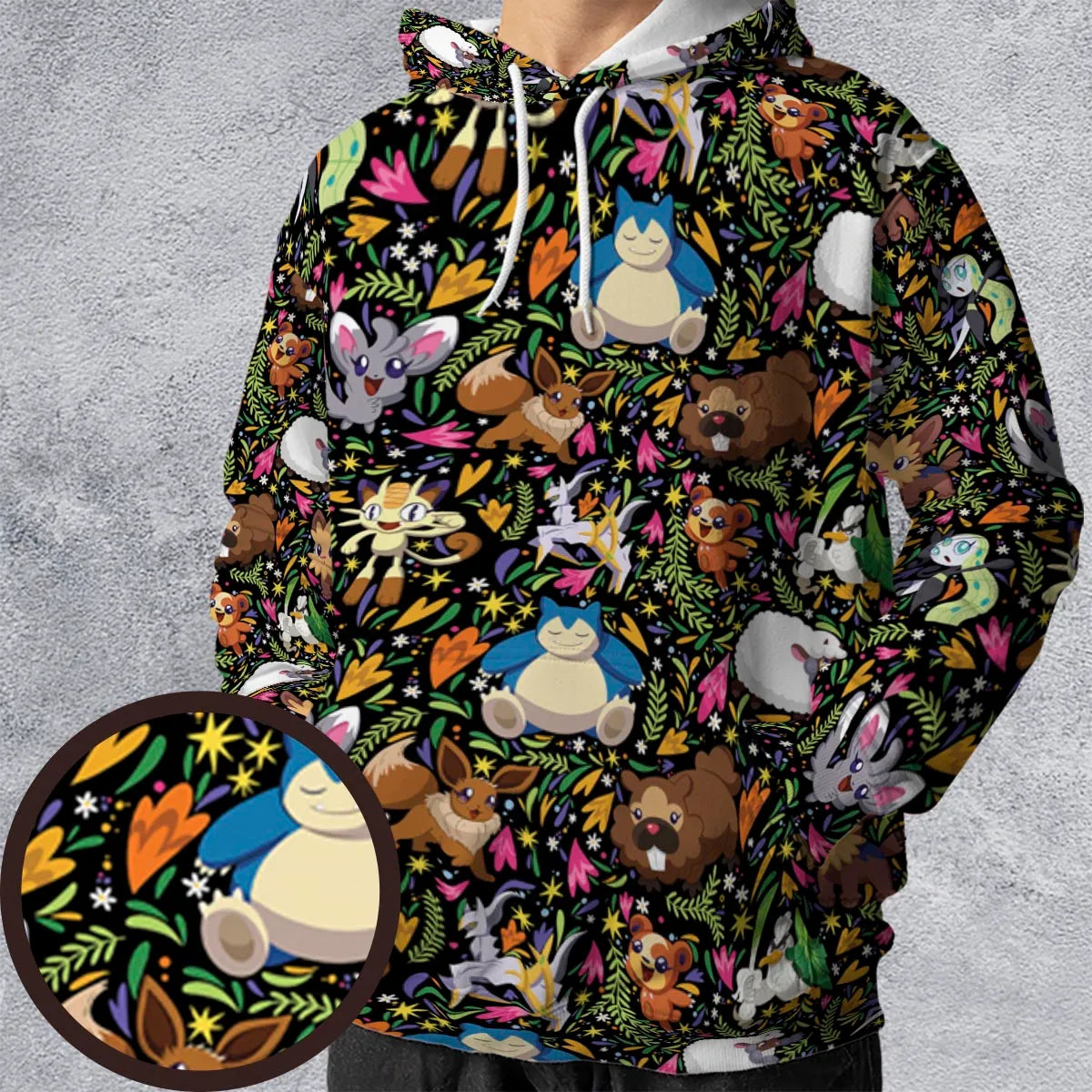 Floral Snorlax Bidoof Eevee Meloetta Pokemon All-over Print Hoodie