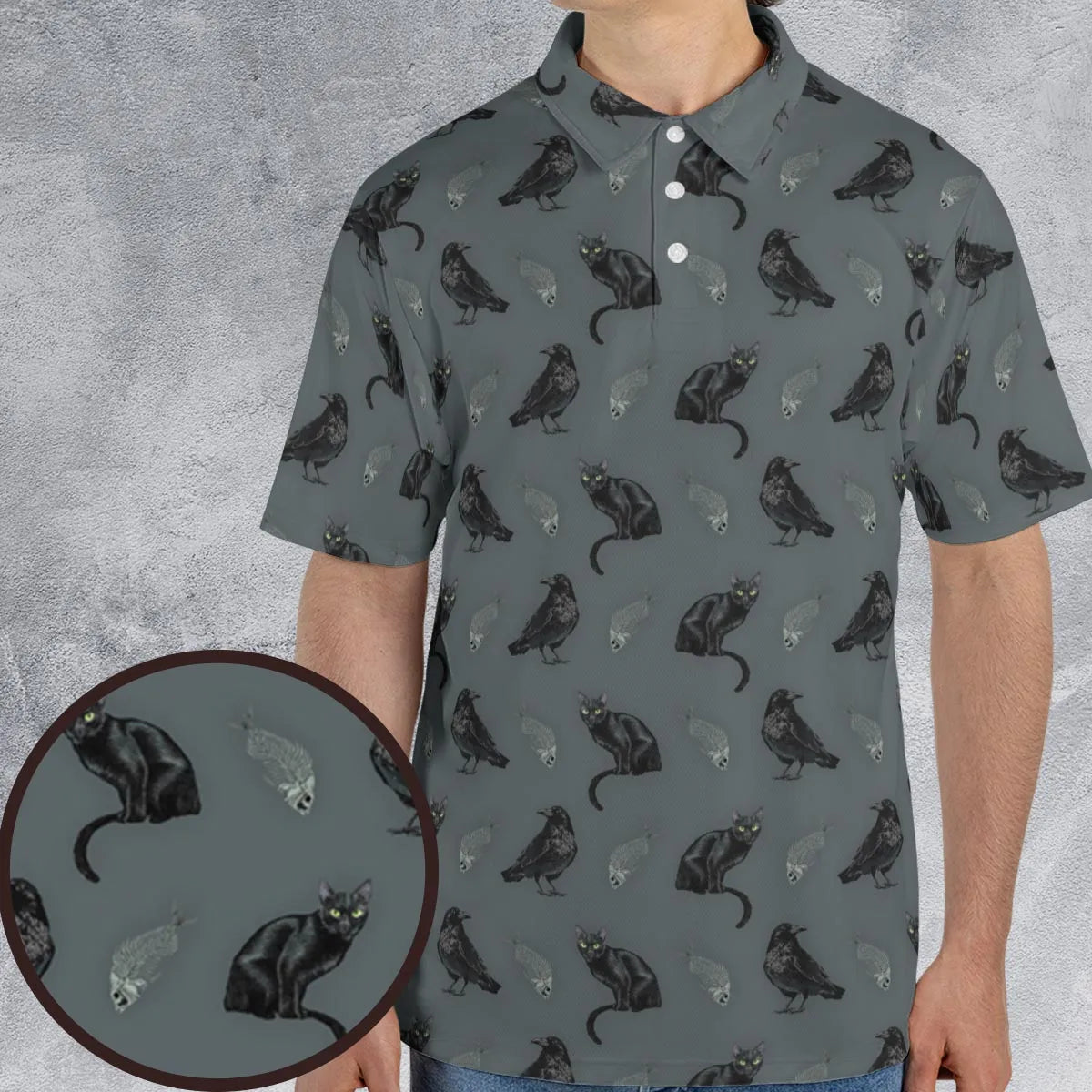 Cat and Raven Edgar Allan Poe Pattern AOP Men/Women Polo Shirt
