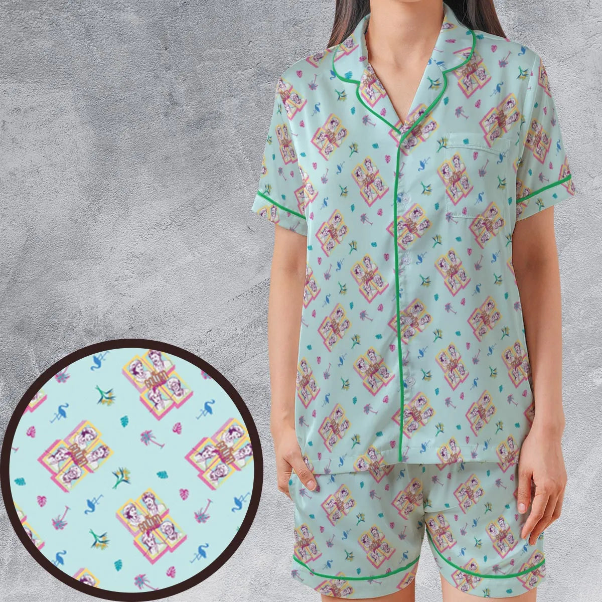 Golden Girls Patterned Satin Short-Sleeve Pajamas Set