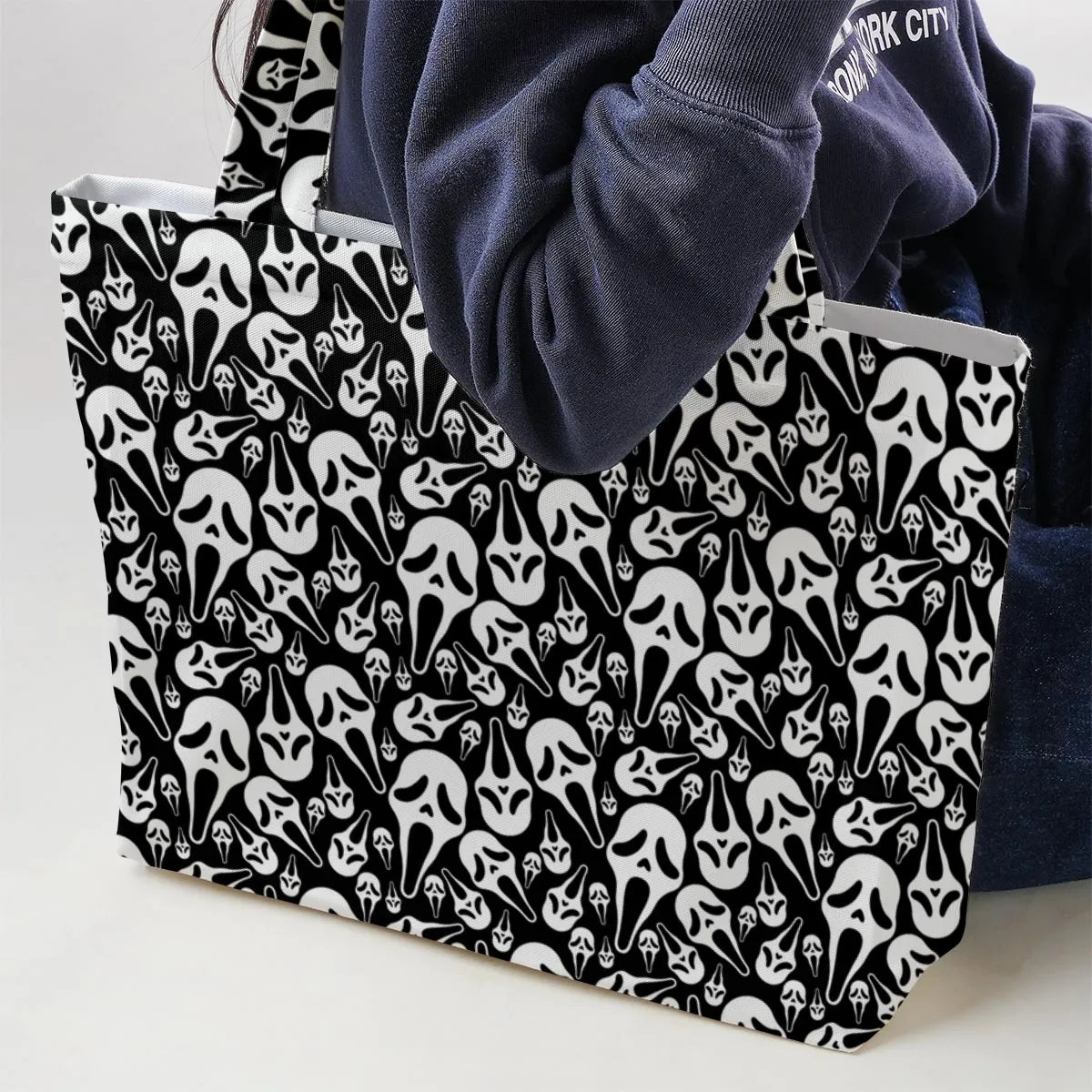 Ghostface Horror Movie Pattern Halloween Large Tote Bag