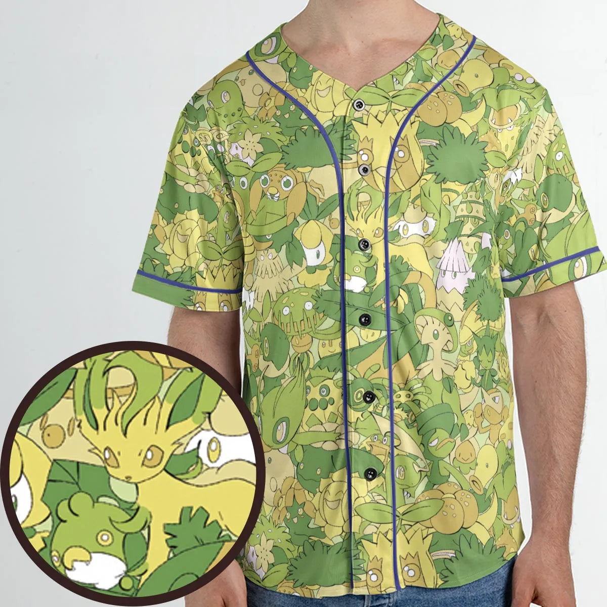 Grass Pokemon Pattern Unisex Baseball Jersey