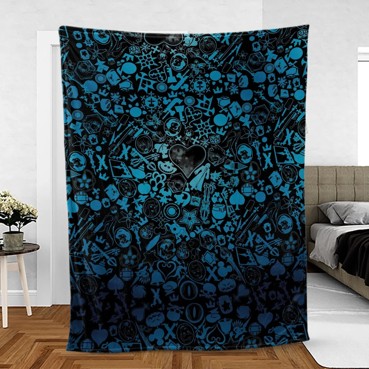 Blue Key Heart Kingdom Hearts Fleece Blanket