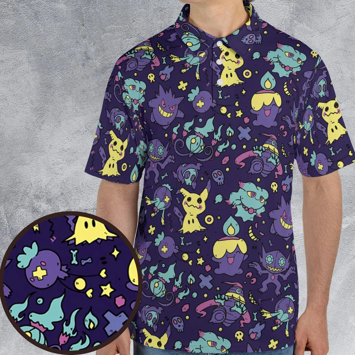 Gengar Ghost Pokemon Pattern AOP Men/Women Polo Shirt