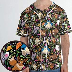 Floral Snorlax Bidoof Eevee Meloetta Pokemon Unisex Baseball Jersey