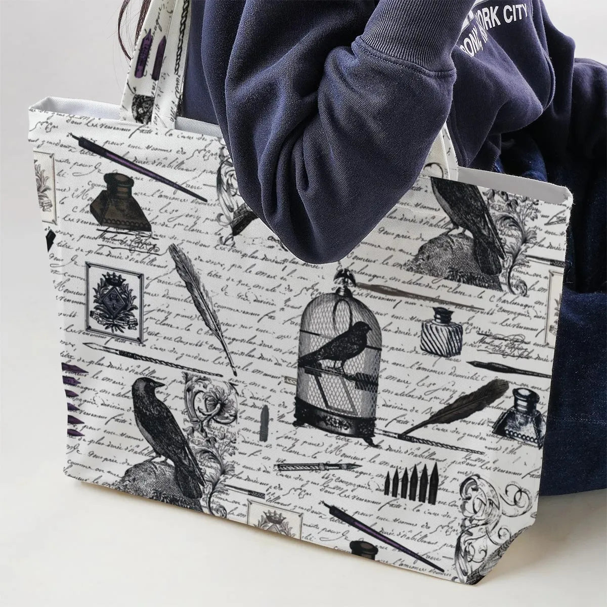 Nevermore The Raven Edgar Allan Poe Large Tote Bag