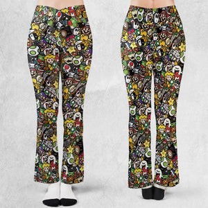 Super Mario Characters All In One Pattern Flare Leggings