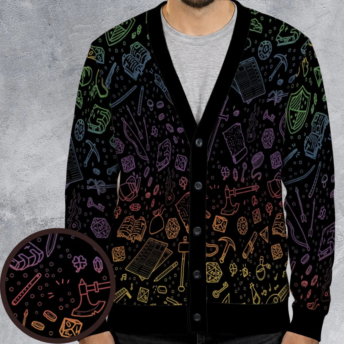 DnD Tabletop RPG Pattern Cardigan