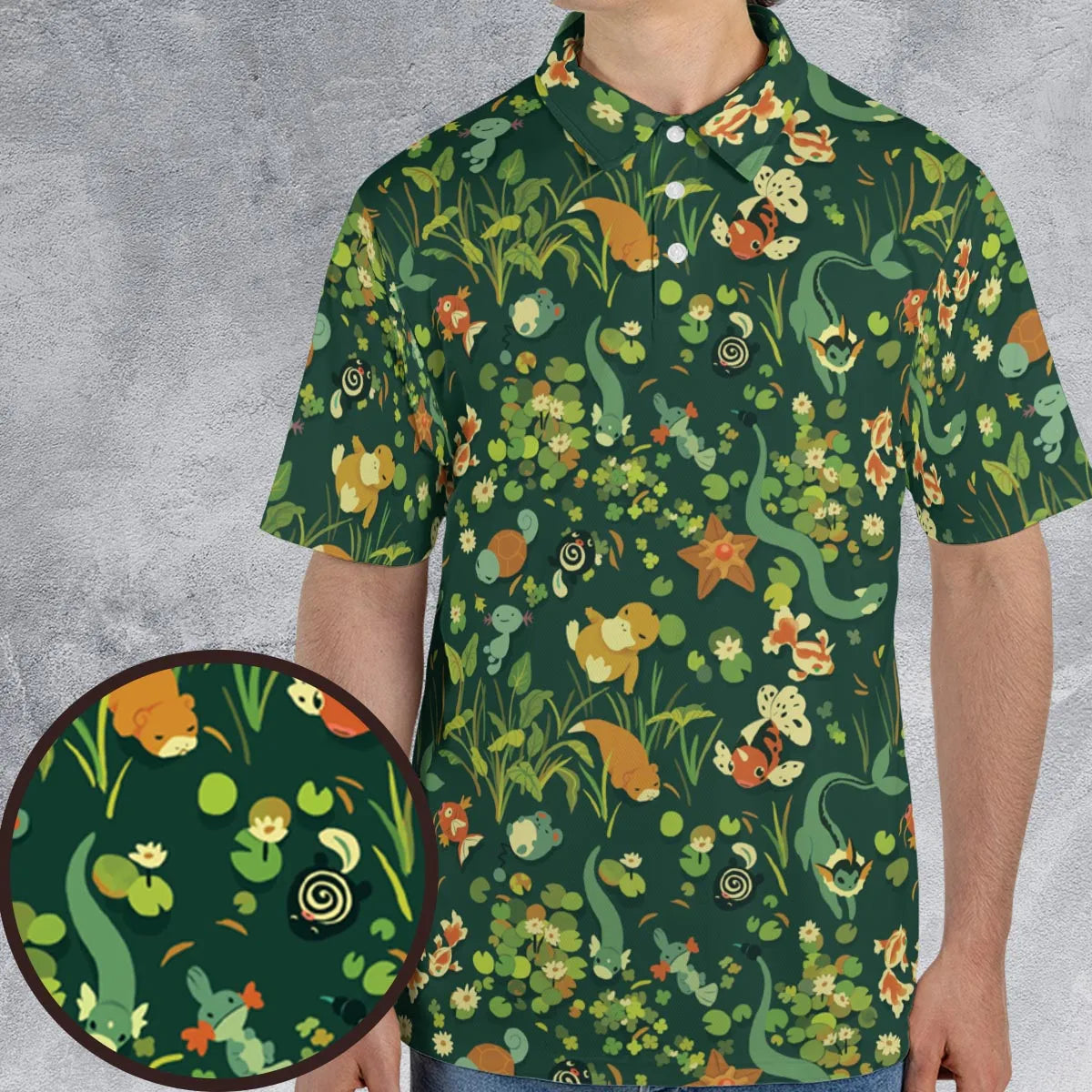 Floating In A Pond Magikarp Psyduck Vaporeon Water Pokemon AOP Men/Women Polo Shirt