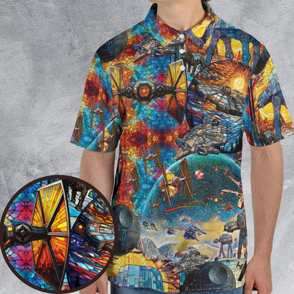 Spaceships Death Star Suncatcher Glass AOP Men/Women Polo Shirt