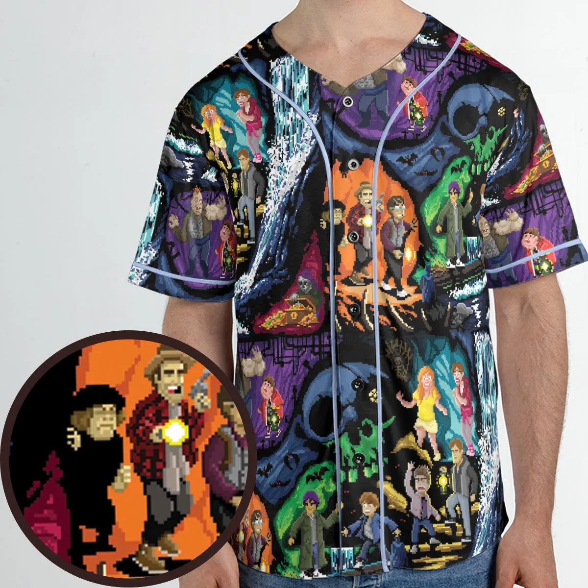 Goonies 80s Pixel Art Unisex Baseball Jersey